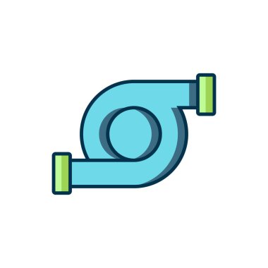 Doldurulmuş otomotiv turbo şarj simgesi beyaz arkaplanda izole edildi. Araç performans turboyu. Turbo kompresör indüksiyonu. Düz çizgili, gölgeli. Vektör.