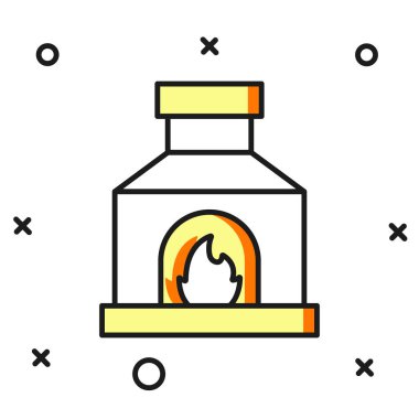 Beyaz zemin üzerinde izole edilmiş ana hatlı Blacksmith fırın ikonu. Düz çizgili, gölgeli. Vektör.