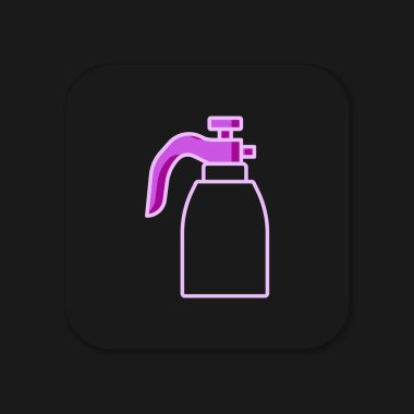 Su, gübre ve siyah arka planda izole edilmiş kimyasal ikon için bahçe spreyi doldurulmuş. Düz çizgili, gölgeli. Vektör.