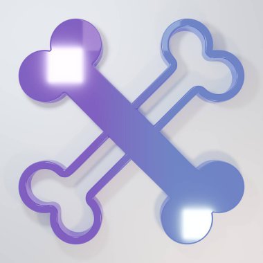 Mor-mavi çapraz kemikler gri arkaplanda izole edilmiş. Besin sembolü. Mutlu Cadılar Bayramı Partisi. Minimalizm kavramı. 3 Boyutlu resimleme.