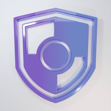 Gri arkaplanda Mor-Mavi Kalkan simgesi izole edildi. Gardiyan. Güvenlik, güvenlik, koruma, gizlilik kavramı. Minimalizm kavramı. 3 Boyutlu resimleme.