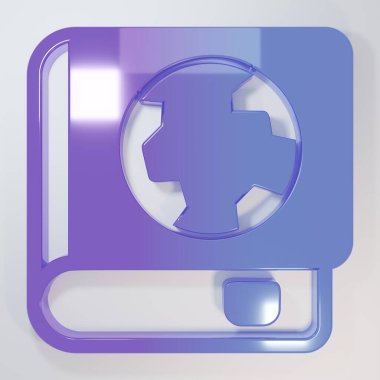Mor-mavi Dünya küresi ve kitap ikonu gri arka planda izole edilmiş. Dünya ya da Dünya işareti. Küresel internet sembolü. Geometrik şekiller. Minimalizm kavramı. 3 Boyutlu resimleme.