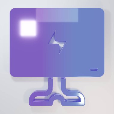 Mor-mavi Akıllı TV simgesi gri arkaplanda izole edildi. Televizyon tabelası. Minimalizm kavramı. 3 Boyutlu resimleme.