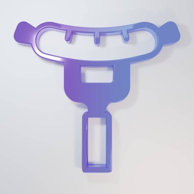 Çatal simgesindeki mor-mavi sosis gri arkaplanda izole edilmiş. Izgara sosis ve aroma işareti. Minimalizm kavramı. 3 Boyutlu resimleme.