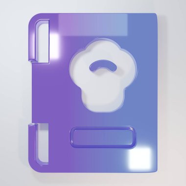 Mor-mavi yemek kitabı simgesi gri arkaplanda izole edildi. Yemek kitabı ikonu. Yemek tarifi kitabı. Çatal ve bıçak ikonları. Çatal bıçak sembolü. Minimalizm kavramı. 3 Boyutlu resimleme.