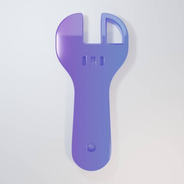 Mor-mavi ayarlanabilir anahtar simgesi gri arkaplanda izole edildi. Minimalizm kavramı. 3 Boyutlu resimleme.