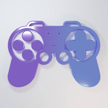 Mor-mavi Gamepad simgesi gri arkaplanda izole edildi. Oyun kontrolörü. Minimalizm kavramı. 3 Boyutlu resimleme.
