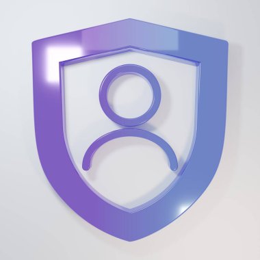 Mor-mavi hayat sigortası. Gri arka planda kalkan ikonu var. Güvenlik, güvenlik, koruma, konsept koruma. Minimalizm kavramı. 3 Boyutlu resimleme.