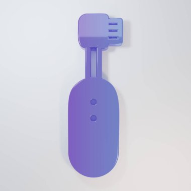 Mor-mavi elektrikli diş fırçası ikonu gri arkaplanda izole edilmiş. Minimalizm kavramı. 3 Boyutlu resimleme.