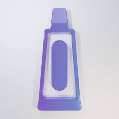 Mor-mavi diş macunu simgesi tübü gri arkaplanda izole edildi. Minimalizm kavramı. 3 Boyutlu resimleme.