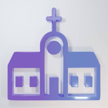 Mor-mavi kilise binası ikonu gri arka planda izole edilmiş. Hıristiyan Kilisesi. Kilisenin dini. Minimalizm kavramı. 3 Boyutlu resimleme.