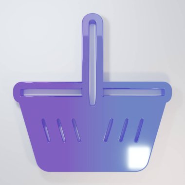 Mor-mavi alışveriş sepeti simgesi gri arkaplanda izole edilmiş. İnternetten satın alma konsepti. Servis tabelası. Alışveriş arabası sembolü. Minimalizm kavramı. 3 Boyutlu resimleme.
