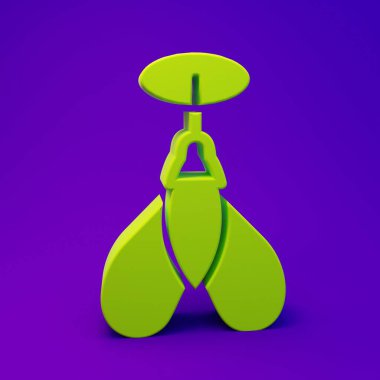 Yeşil Dart ok simgesi mor-mavi arkaplanda izole edildi. Minimalizm kavramı. 3 Boyutlu resimleme.