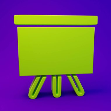 Mor-mavi arkaplanda yeşil kireç simgesi izole edildi. Okul karatahtası. Minimalizm kavramı. 3 Boyutlu resimleme.