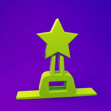 Mor-mavi arkaplanda izole edilmiş Yeşil Film ödülü ikonu. Akademi ödülü ikonu. Filmler ve sinema sembolü. Minimalizm kavramı. 3 Boyutlu resimleme.