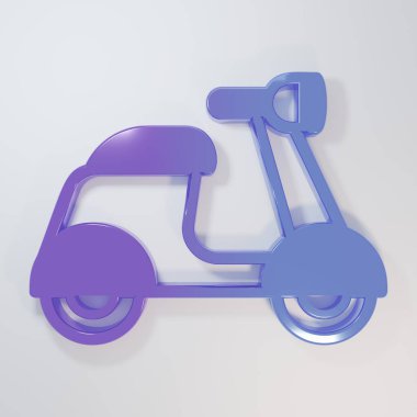 Mor-mavi Scooter ikonu gri arka planda izole edildi. Minimalizm kavramı. 3 Boyutlu resimleme.