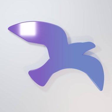 Mor-mavi martı ikonu gri arka planda izole edildi. Minimalizm kavramı. 3 Boyutlu resimleme.