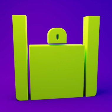 Yeşil Çevrimiçi sipariş ve fast food dağıtım ikonu mor-mavi arka planda izole edildi. Minimalizm kavramı. 3 Boyutlu resimleme.