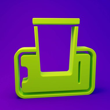 Mor-mavi arka planda izole edilmiş mobil ikon üzerinde yeşil yiyecek siparişi. Cep telefonuyla sipariş verin. Restoran yemek teslimatı konsepti. Minimalizm kavramı. 3 Boyutlu resimleme.