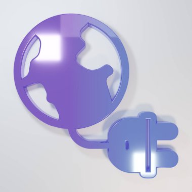 Gri arka planda ikonu izole edilmiş mor-mavi Küresel enerji enerji gezegeni. Ekoloji konsepti ve çevre. Minimalizm kavramı. 3 Boyutlu resimleme.