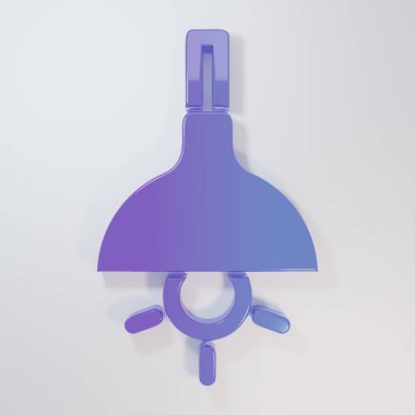 Mor-mavi lamba asılı ikon gri arka planda izole. Tavan lambası ampulü. Minimalizm kavramı. 3 Boyutlu resimleme.