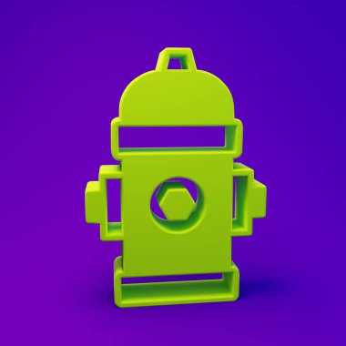 Mor-mavi arkaplanda yeşil yangın musluğu simgesi izole edildi. Minimalizm kavramı. 3 Boyutlu resimleme.