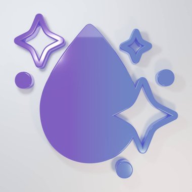 Mor-mavi su damlası ikonu gri arkaplanda izole edildi. Minimalizm kavramı. 3 Boyutlu resimleme.
