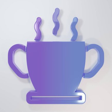 Gri arka planda izole edilmiş sıcak çorba ikonu mor kasesi. Minimalizm kavramı. 3 Boyutlu resimleme.