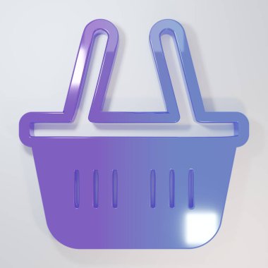 Mor-mavi alışveriş sepeti simgesi gri arkaplanda izole edilmiş. İnternetten satın alma konsepti. Servis tabelası. Alışveriş arabası sembolü. Minimalizm kavramı. 3 Boyutlu resimleme.