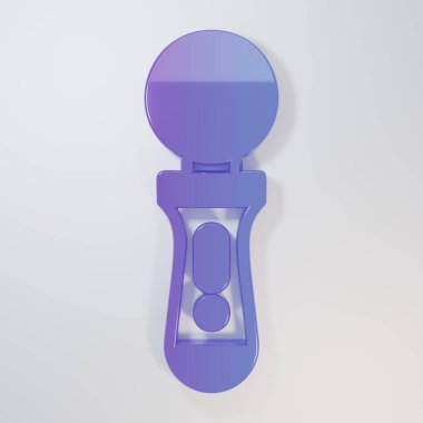 Mor-mavi VR kontrol oyunu simgesi gri arkaplanda izole edildi. Sanal gerçeklik deneyimi, mevcudiyet hissi, konum takip teknolojisi cihazı. Minimalizm kavramı. 3 Boyutlu resimleme.