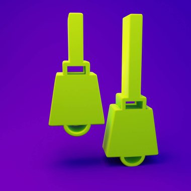 Mor-mavi arkaplanda yeşil lamba asılı ikon. Tavan lambası ampulü. Minimalizm kavramı. 3 Boyutlu resimleme.