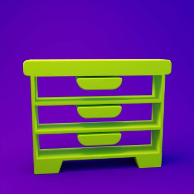 Mor-mavi arkaplanda yeşil çekmece simgesi izole edildi. Minimalizm kavramı. 3 Boyutlu resimleme.