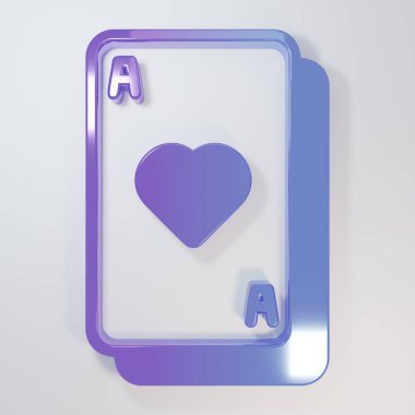 Mor-mavi oyun kartı simgesi gri arkaplanda izole edildi. Kumarhane kumarı. Minimalizm kavramı. 3 Boyutlu resimleme.