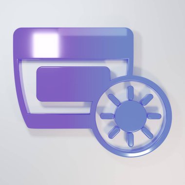 Gri arkaplanda izole edilmiş tüp ikonlu mor güneş kremi. Cilt için güneş ultraviyole ışığından koruma. Minimalizm kavramı. 3 Boyutlu resimleme.