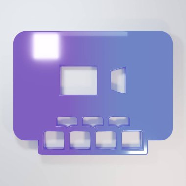 Gri arkaplanda mor-mavi görüntülü sohbet ikonu izole edildi. Çevrimiçi iş görüşmesi formu. Uzak proje yönetimi. Minimalizm kavramı. 3 Boyutlu resimleme.