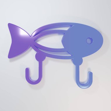 Mor-mavi balık yemi simgesi gri arkaplanda izole edildi. Balık oltası. Minimalizm kavramı. 3 Boyutlu resimleme.