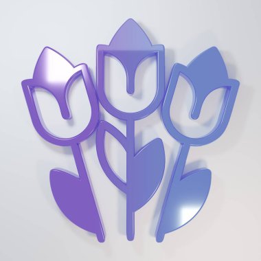 Mor-mavi lale ikonu gri arkaplanda izole edilmiş. 8 Mart. Uluslararası Mutlu Kadınlar Günü. Minimalizm kavramı. 3 Boyutlu resimleme.
