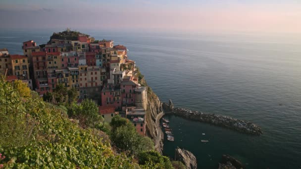 Scenic View Looking Sea Cinque Terre Colorful Village Shore Italy — Stock Video