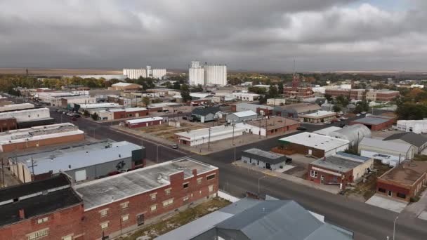 Вид Воздуха Маленький Городок Колби Канзас Облачный День Равнинах — стоковое видео