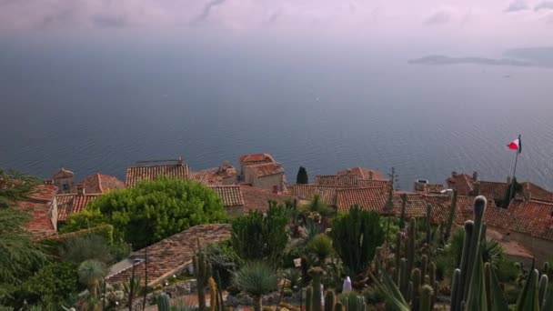 Panning Utsikt Från Jardin Exotique Eze Frankrike Tittar Havet Och — Stockvideo