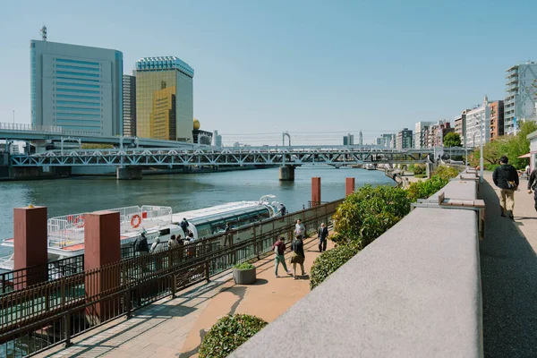 stock image Asakusa Sumida Park cherry blossom festival. In springtime, Sumida River is surrounded by cherry blossoms.