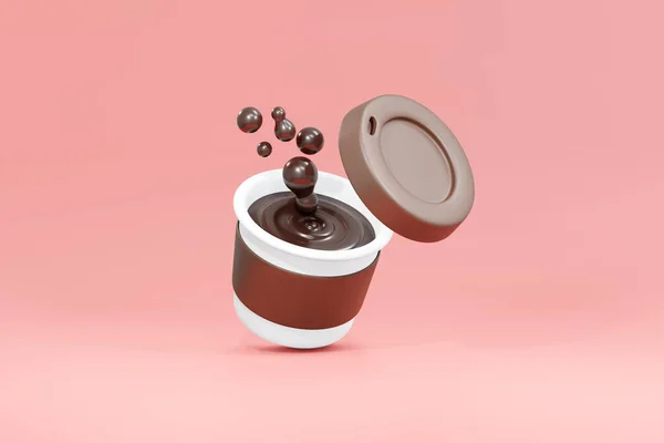 3D粉红背景热咖啡的渲染概念 3D渲染插图 最小的卡通风格 — 图库照片
