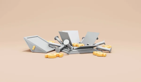 3D不況金融危機の崩壊概念を構築銀行のレンダリング 3Dレンダリングイラスト漫画スタイル — ストック写真
