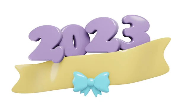 Render Nuovo Anno Grande Nastro Fiocco Con Numero 2023 Illustrazione — Foto Stock