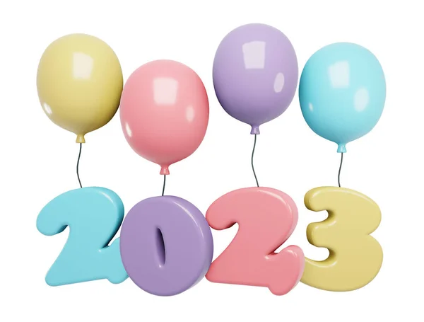 3D渲染2023新年数字与气球 3D渲染示例 — 图库照片