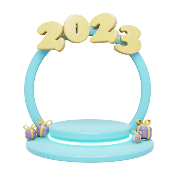 Render New Year 2023 Number Podium Platform Display Commercial Render — Stock Photo, Image