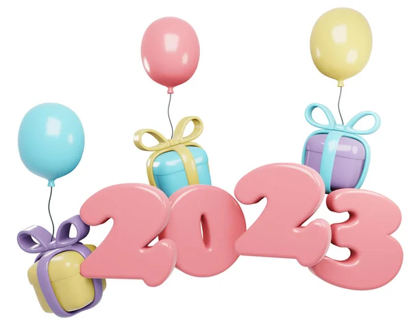 Render Ano Novo 2023 Número Com Balão Presente Ilustração Render — Fotografia de Stock