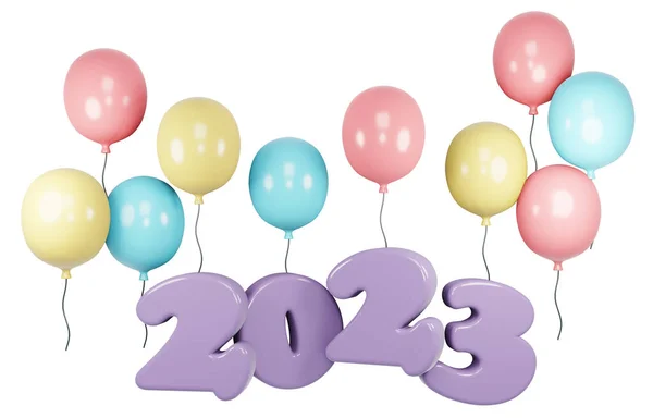 Render Nuovo Anno 2023 Numero Con Palloncino Illustrazione Rendering — Foto Stock