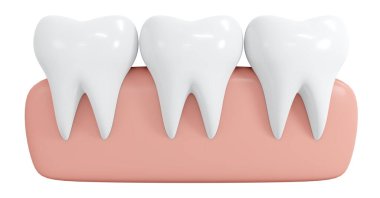 3D Rendering healthy teeth with gum icon cartoon style isolated on white. 3D Render illustration.