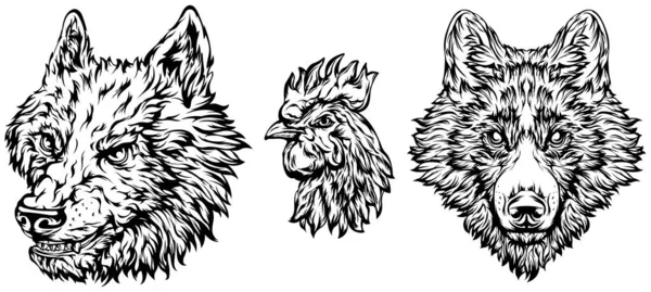 Cabeça Galo Cão Lobo Ilustração Abstrata Caráter Modelo Desenhos Logotipo — Vetor de Stock